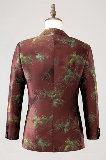 Trajes de fiesta para hombre de 2 piezas de jacquard con solapa de pico marrón con un botón